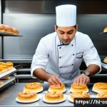 제과 자격증 취득자의 연봉 통계 - A professional bakery kitchen scene in a metropolitan Indian city, featuring a skilled male bakery c...